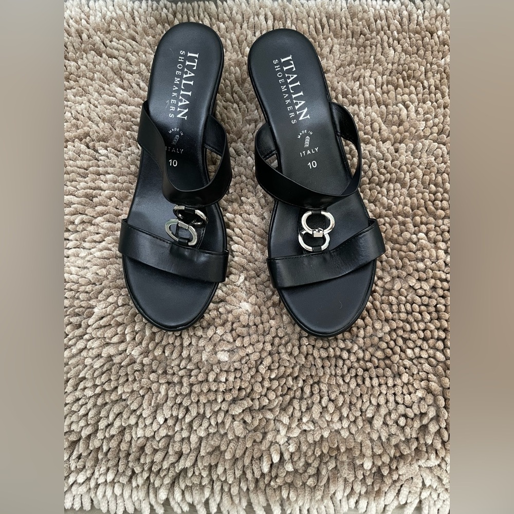 Italian Shoemakers Black Sandals with Silver Accents